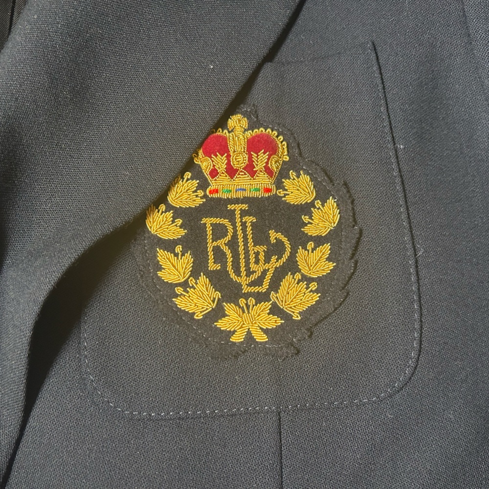 Lauren Ralph Lauren Dark Navy Blazer with Monogram size 6 100% worsted wool - Picture 3 of 8